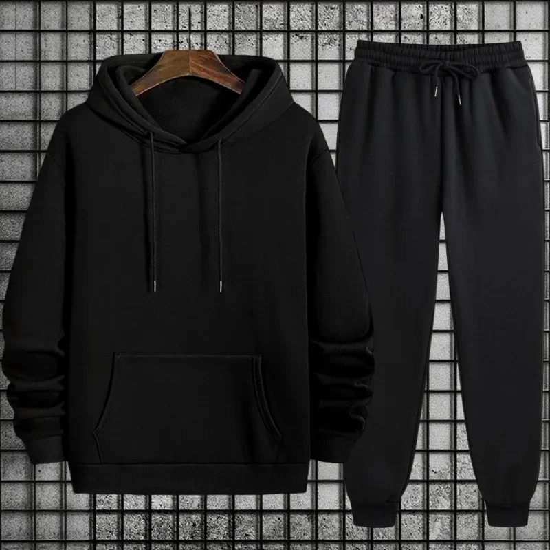 Autumn Winter Solid Color Hoodie and Sweatpants Men's Tracksuit Urban Casual Fashion Sportswear Male Daily Training Jogging Suit 260917