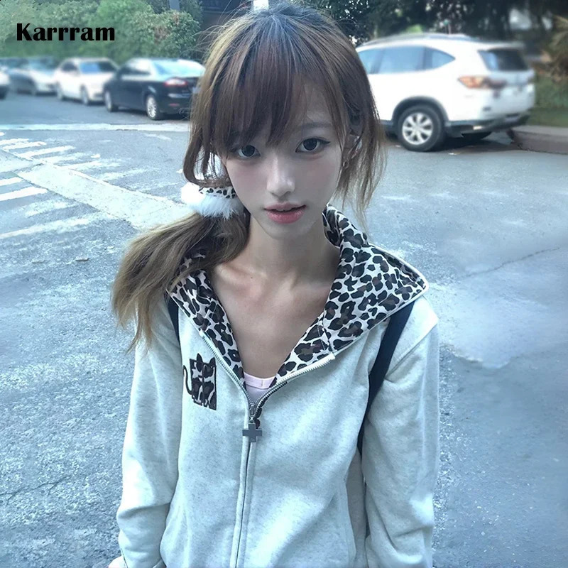 Karrram Japanese Y2k Devil Hooded Jacket 2000s Style Puppy Print Outerwears Vintage Harajuku Thin Zipper Coat American Retro 90s 260917