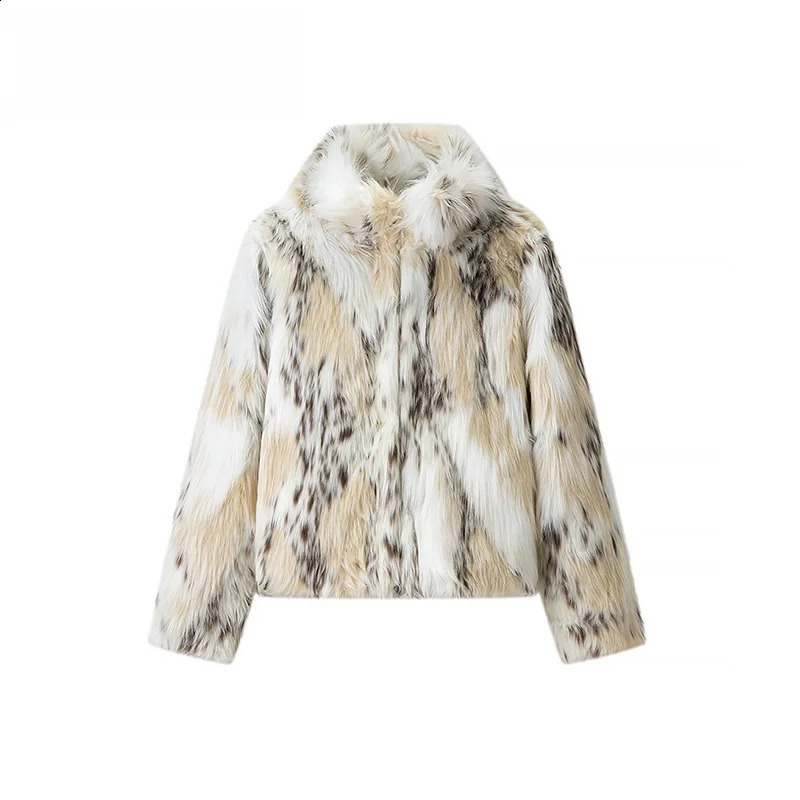 Fashionable Loose Long Sleeve round Neck Fur Coat Womens Premium Quality Artificial Leather Warmth Knot European S 260915