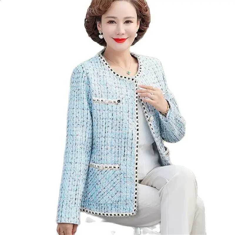 Elegant Spring Autumn Coat Woman Fashion Rough Flower Woolen Top Middle-Aged New 2023 Ladies Jacket Fashion Thin Outerwear C260917