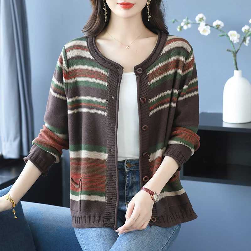 Striped Single Breasted Cardigan Sweater Women 2025 Autumn Spring Women Clothing Harajuku Slim Knitwear Cardigans S26091787HW