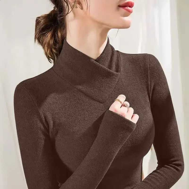 Korean Style Autumn Plush Half Height V-neck Inner Warm Top Winter Women's Long Sleeved T-shirt Base Shirt Casual Warm Underwear H260916