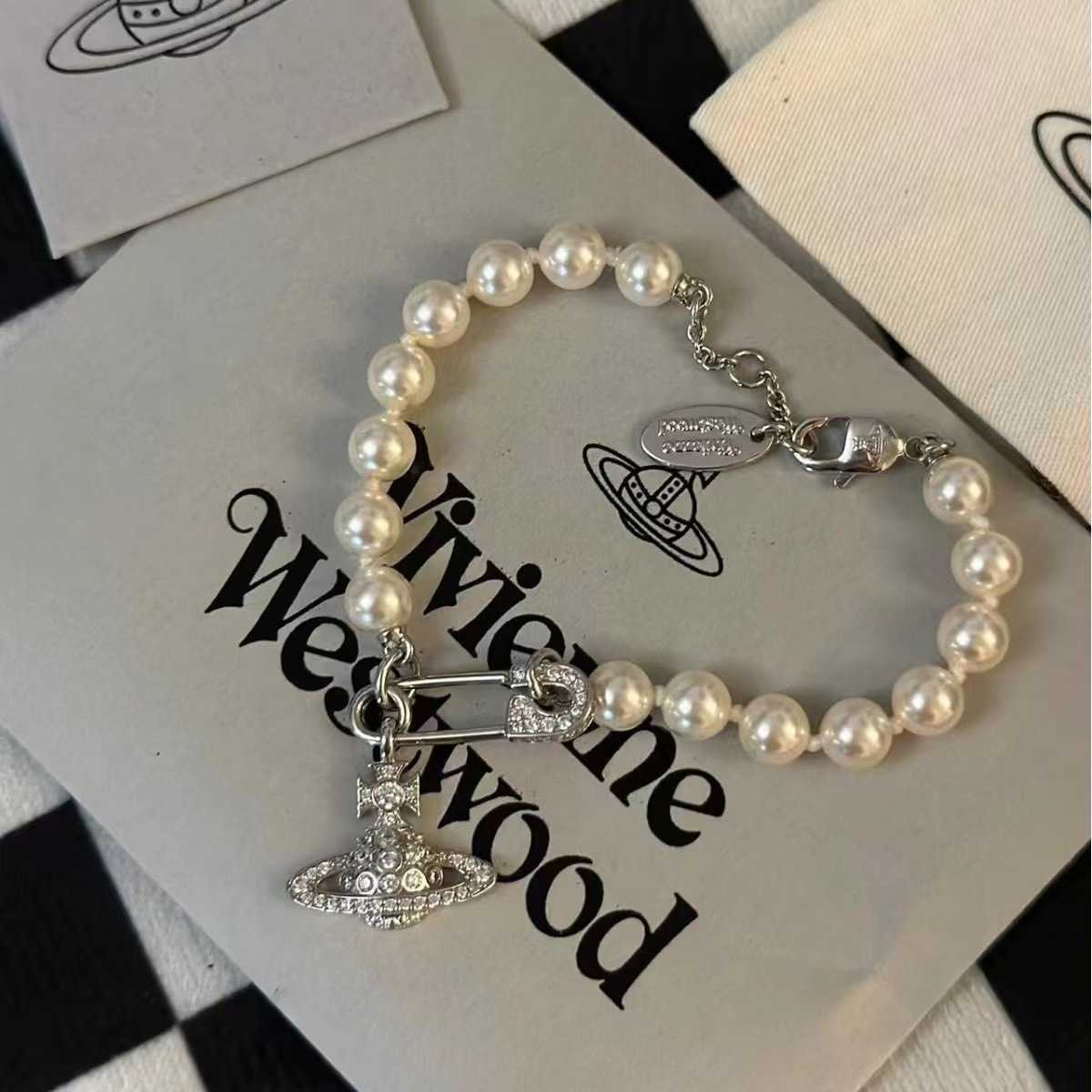 High Version Empress New Full Diamond Brooch Saturn Pearl Bracelet Women's Style High-end Pearl Bracelet