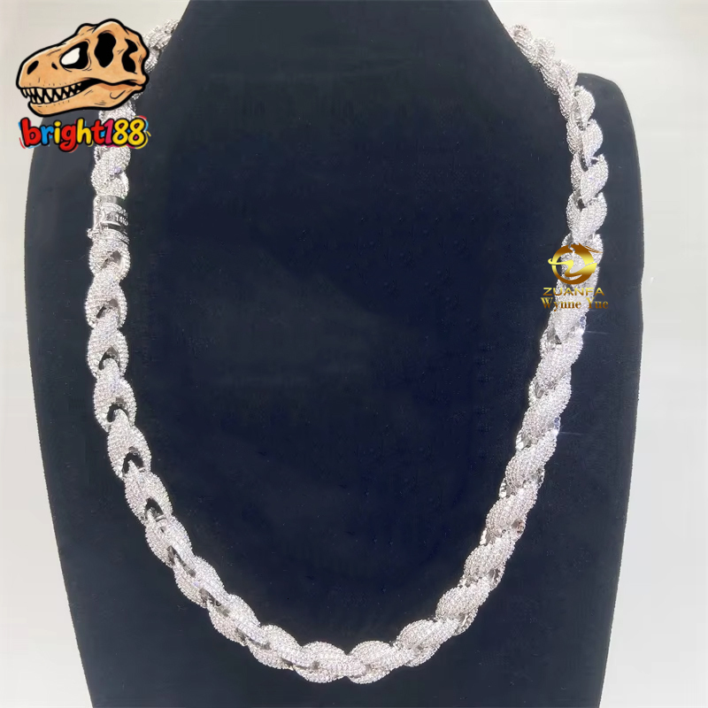 Custom Iced Out Rare 10mm 925 Sterling Silver Moissanite Diamond Rope Chain Necklace