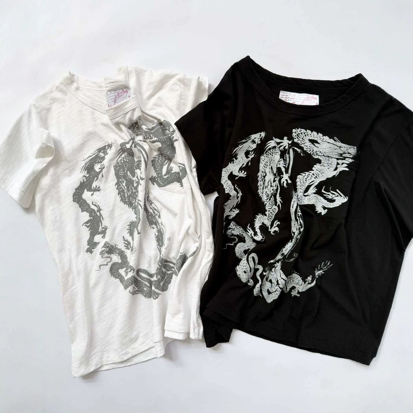 European American cross-border style, featuring traditional Chinese dragon print, bamboo-patterned cotton short-sleeve T-shirt with vintage wash, lo
