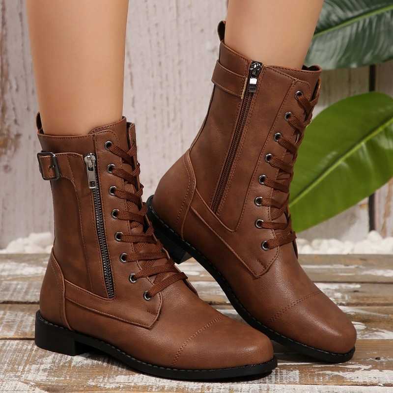 2025 Autumn Boots Women New Large Size Short Boots Thick Heel Knight Boots Leather Lightweight Outdoor Shoes for Women D260917