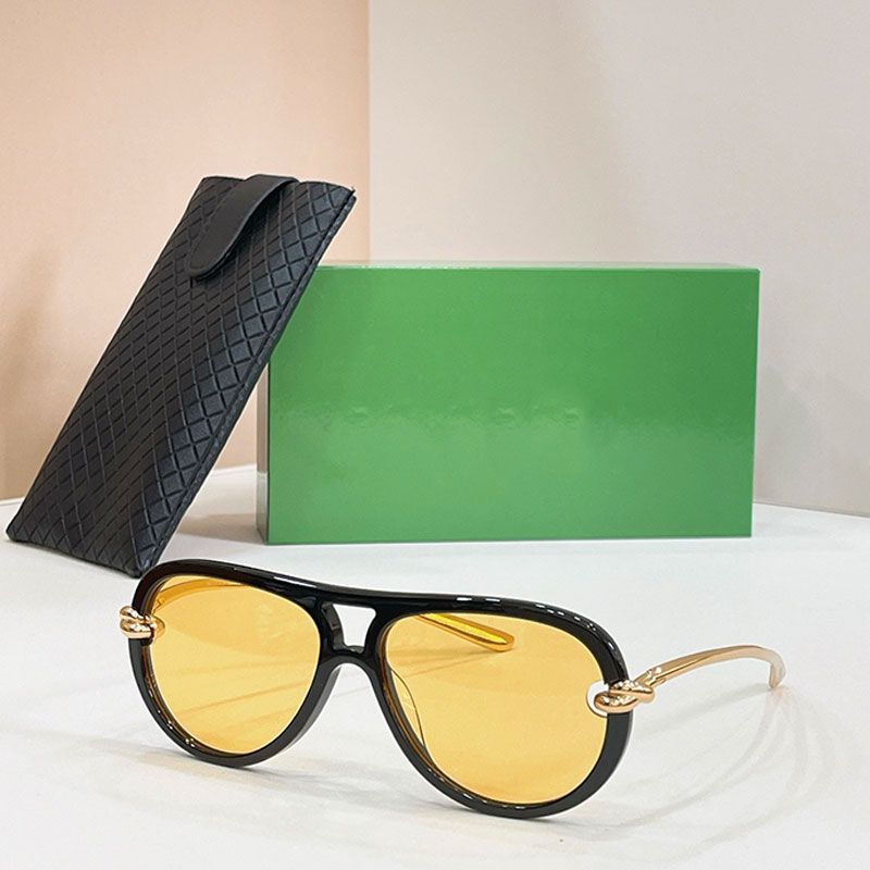Knot pilot Sunglasses Aerodynamic shaped metal mirror legs Designer Trendy Light Yellow Lens Ladies and gentlemen summer party outdoor sunglasses wi