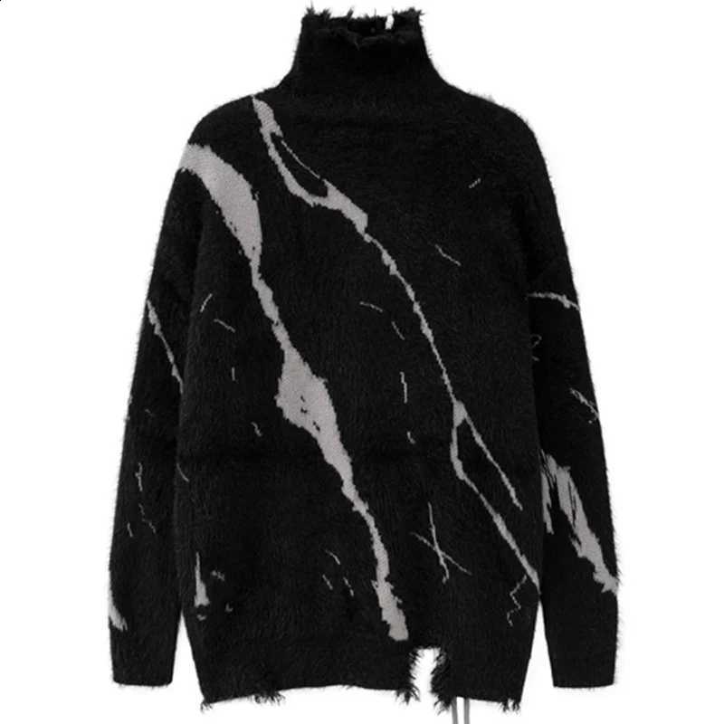 Sweater Men's Mohair Dark Turtleneck Male Autumn Winter Jacquard Tassel Weaving Sweaters Wool Oversize Knitwear Y2k Loose Knit J260916
