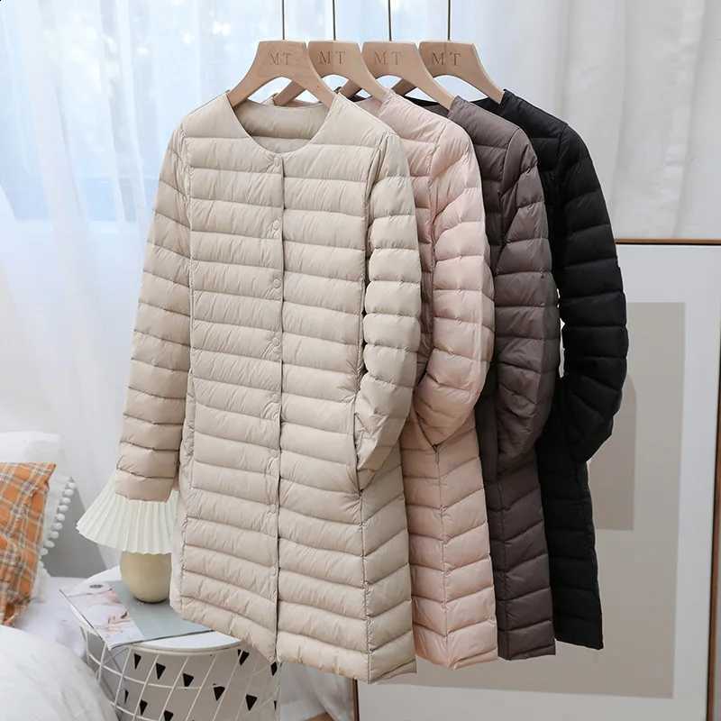 Women Lightweight Duck Down Jacket Long Round Neck Fashion Winter Coat Warm Casual Outfit Woman Clothing chaqueta plumas JK-247 H260917