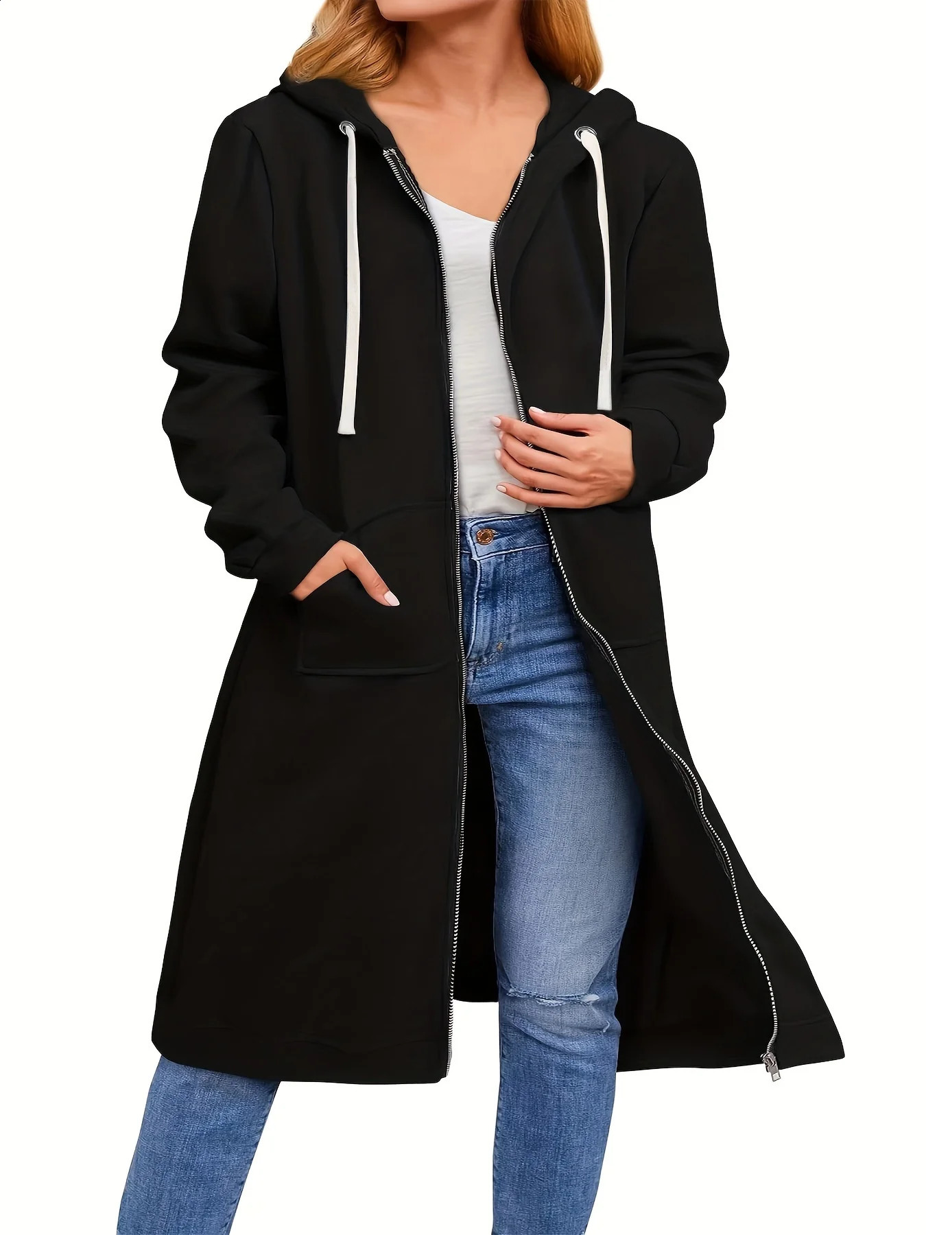 Plus Size Hoodies for Women Casual Full Zip Comfortable Women's Long Fashionable Sweatshirts With Pockets 260917