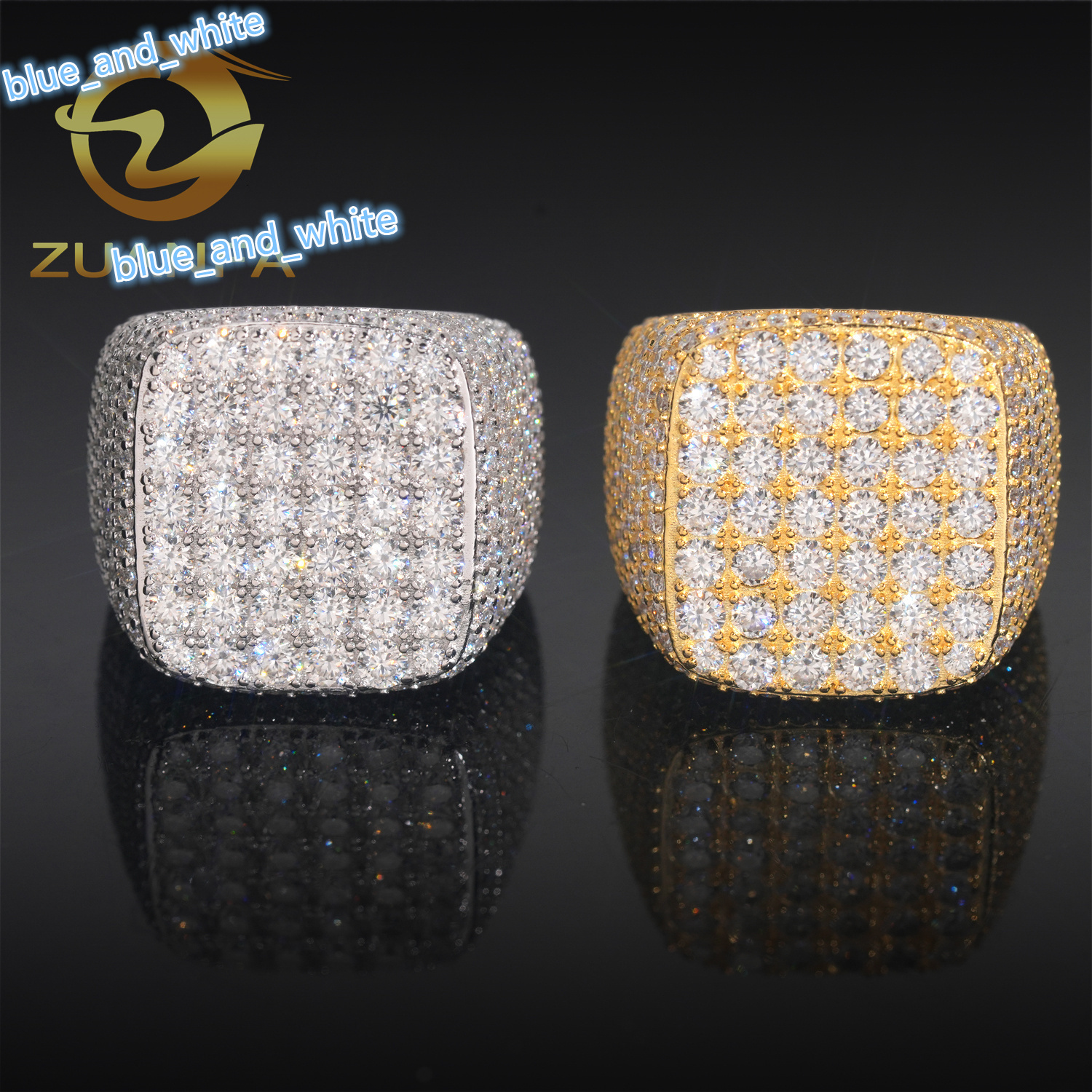 Hot Sale Ready to Ship Iced Out Men Diamond Moissanite Ring 925 Sterling Silver Hip Hop Ring Pass Diamond Tester Men Cuban Ring