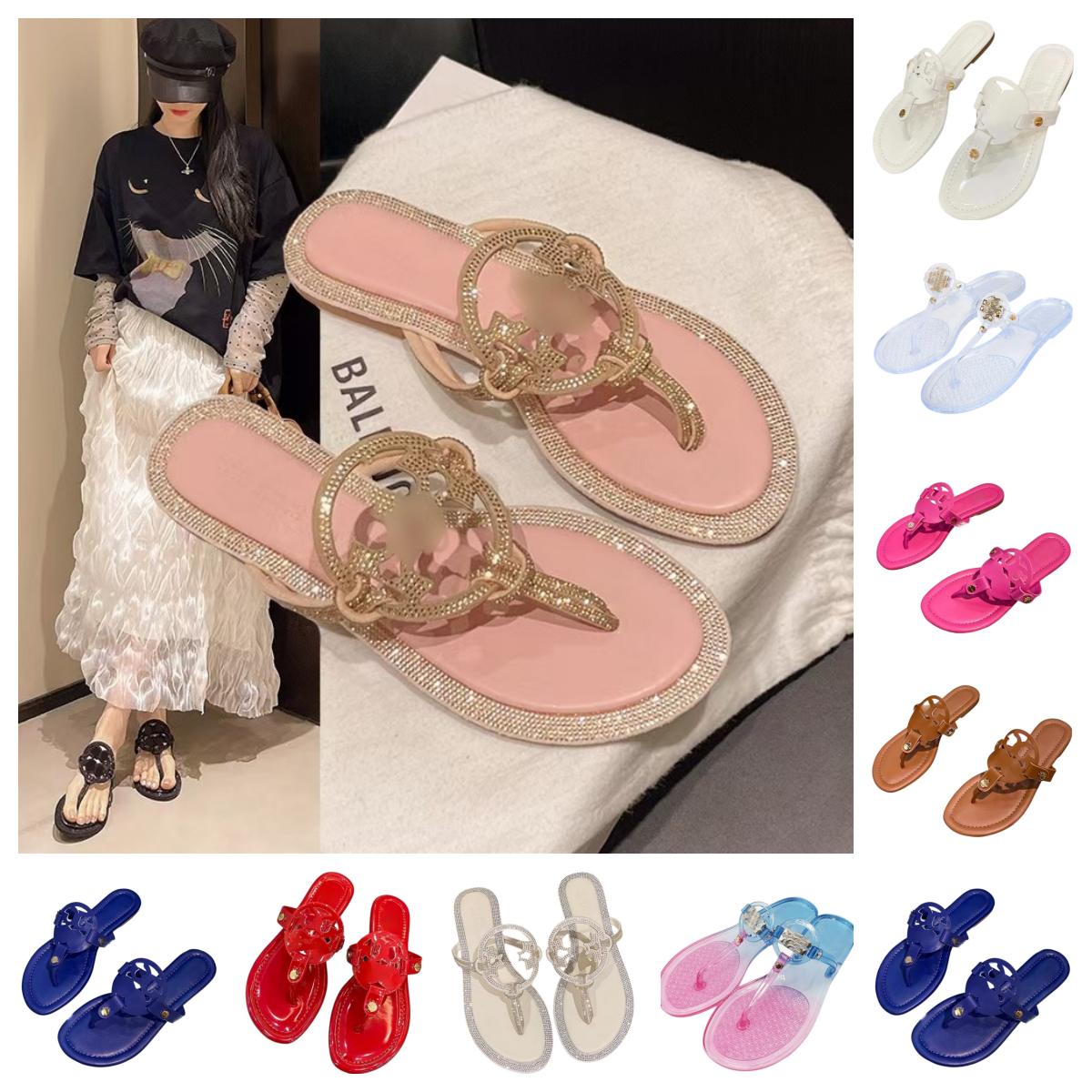 With box Designer shoes Women sandals Summer beach flip flops Reflective patent leather slippers Diamond carving slider Famous genuine leather