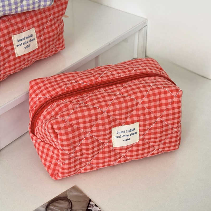 Bag Cute Makeup for Women Portable Travel Small Cosmetic Bags Fashion Plaid Zipper Toiletry Bag Washing Pouch Storage BagsT260917