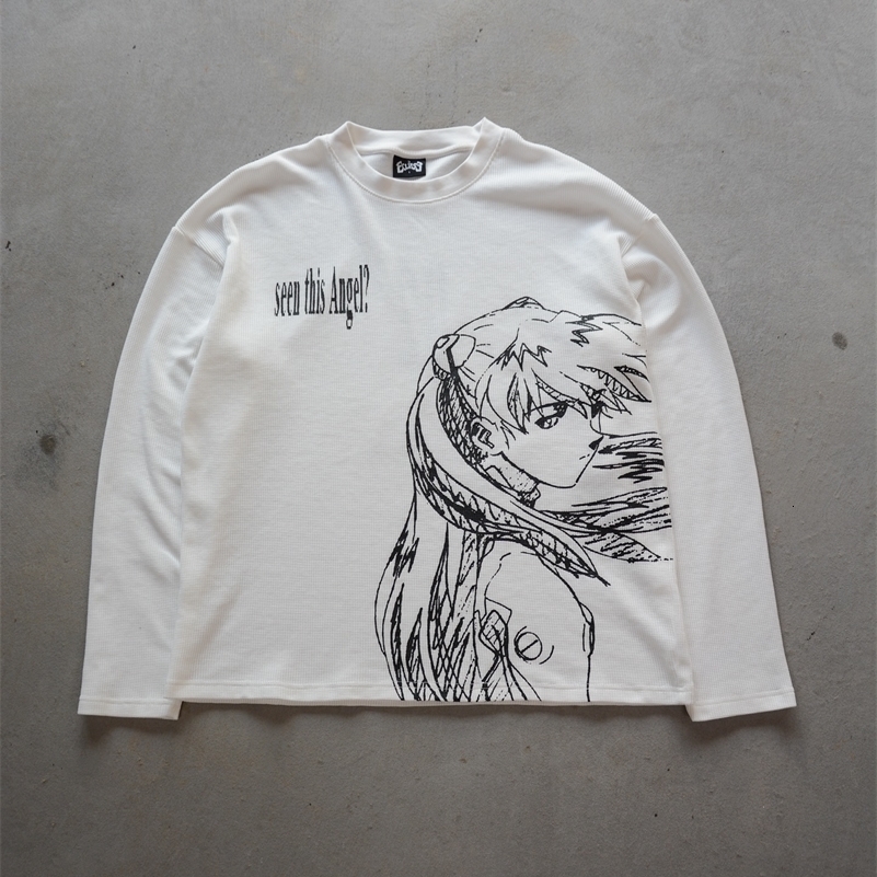 Autumn and Winter Waffle Thermal Long Sleeve T Shirt Y2k Daily Casual Cartoon Pattern Print T Shirts Street Men Cotton Warm Tops 260916ww