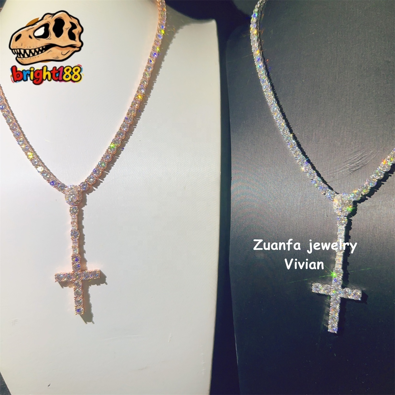 Buss Down 925 Sterling Silver Hip Hop Pass Diamond Tester Fashion GRA Certificated Cross Moissanite Tennis Chain Necklace