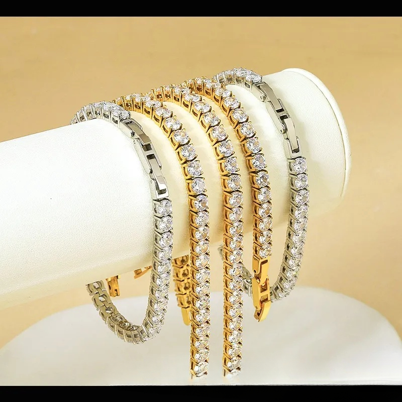 Tennis Bracelet Plated Iced Out Full Diamond Wrist Chain Unisex Hip Hop Luxury Jewelry For Wedding Party Gift