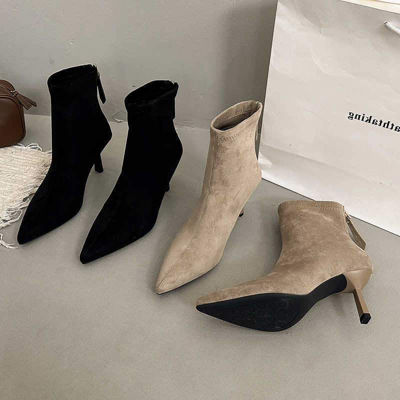 Heel Winter Street Style Thin Women Ankle Boots Elegant Pointed Toe Slim Shoes Female Party Dress Modern Short Botas Para Mujer D260917