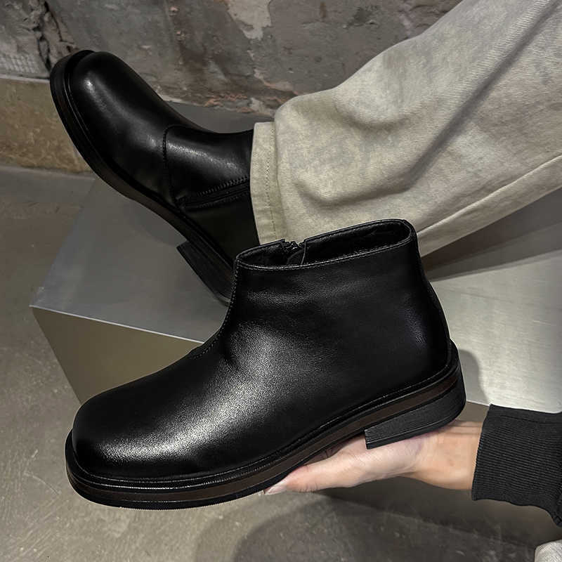 New Chelsea Boots for Men Solid Color Toe Square Toe Side Zipper Casual Low Cut Men Boots Classic fa1 Versatile Style D260917