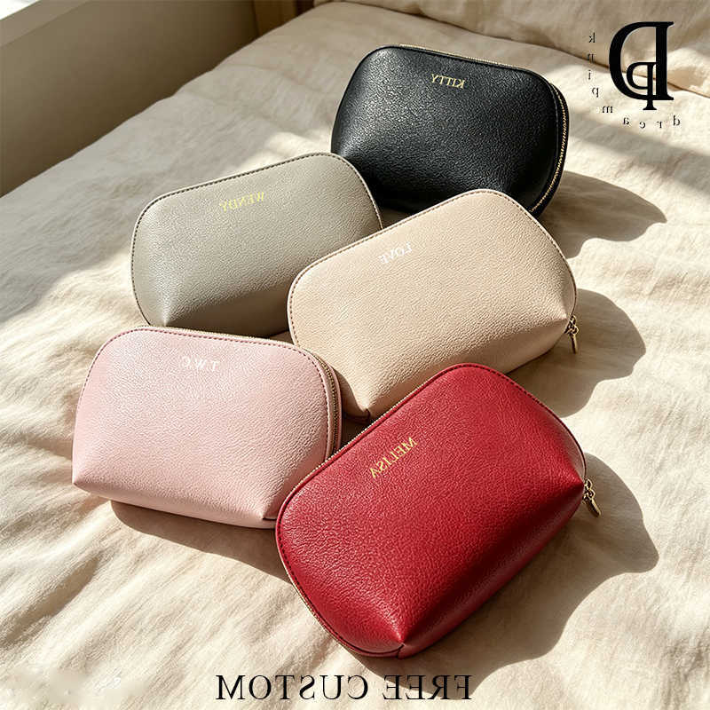 Large Capacity Travel PU Leather Cosmetic Bag Simple Fashion Luxury Shell Bag DIY Name Woman Make Up Bag Wholesale Storage BagT260917