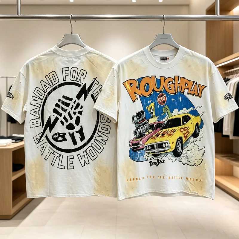 Street Trend Men's Women's Loose Rough Play Short Sleeved Tops Summer Retro Vintage Inkjet Double-sided Printed Fashion T-shirts X260916