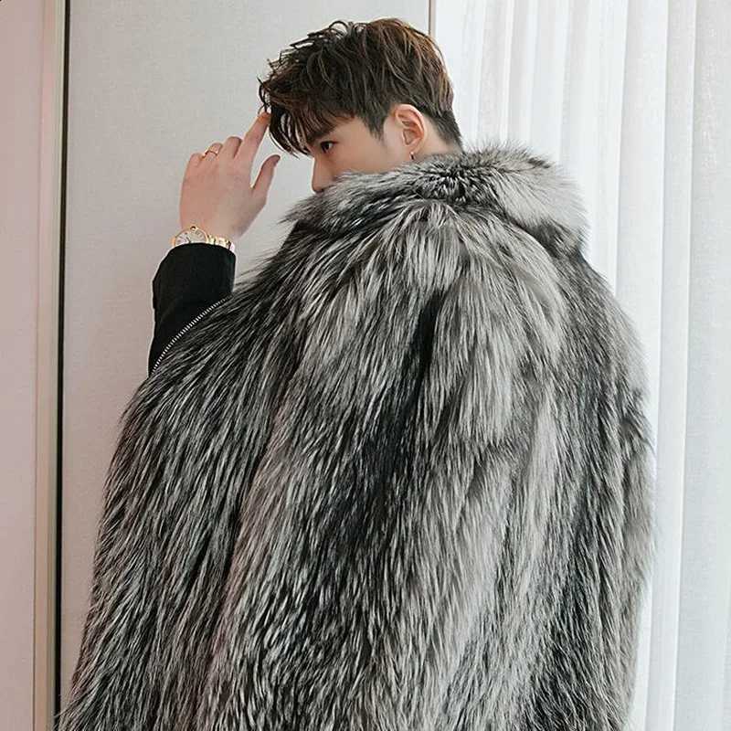 Windbreaker Men Faux Fur Jacket Fur Coats Zipper Cardigan Outerwear Spliced Turn Down Collar Casual Warm Long Sleeve W260915