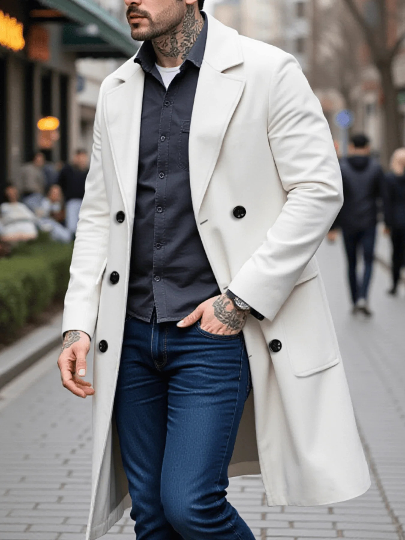 Style Men's Overcoat Double-Breasted Woolen Jacket Thickened Lined Coats For Winter Chill Protection - Solid Color 260916