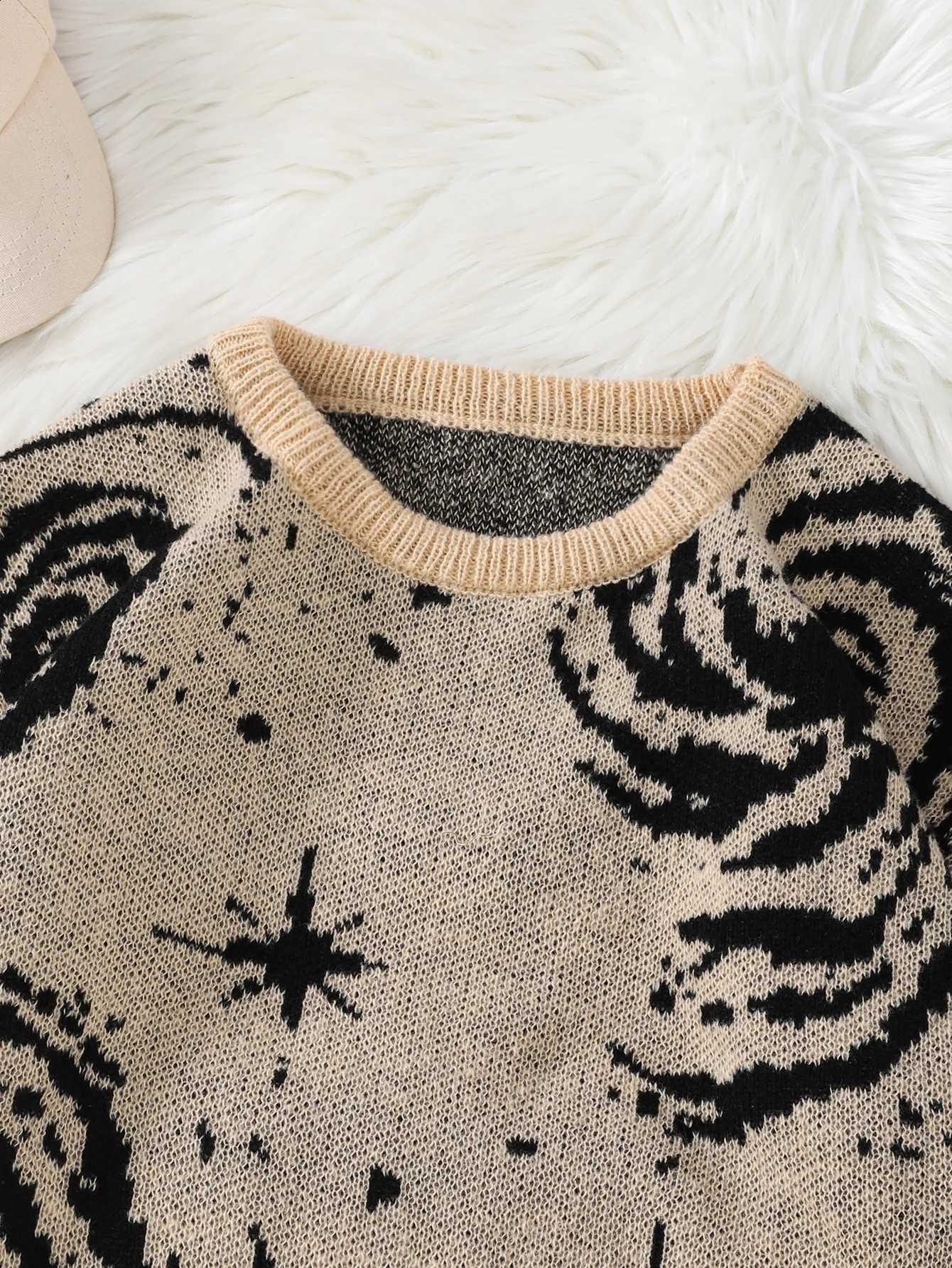 Style Street New Ripped Trendy Abstract Starry Sky Pattern Pullover Sweater Casual Round Neck Knitted Men's PulloverW260915