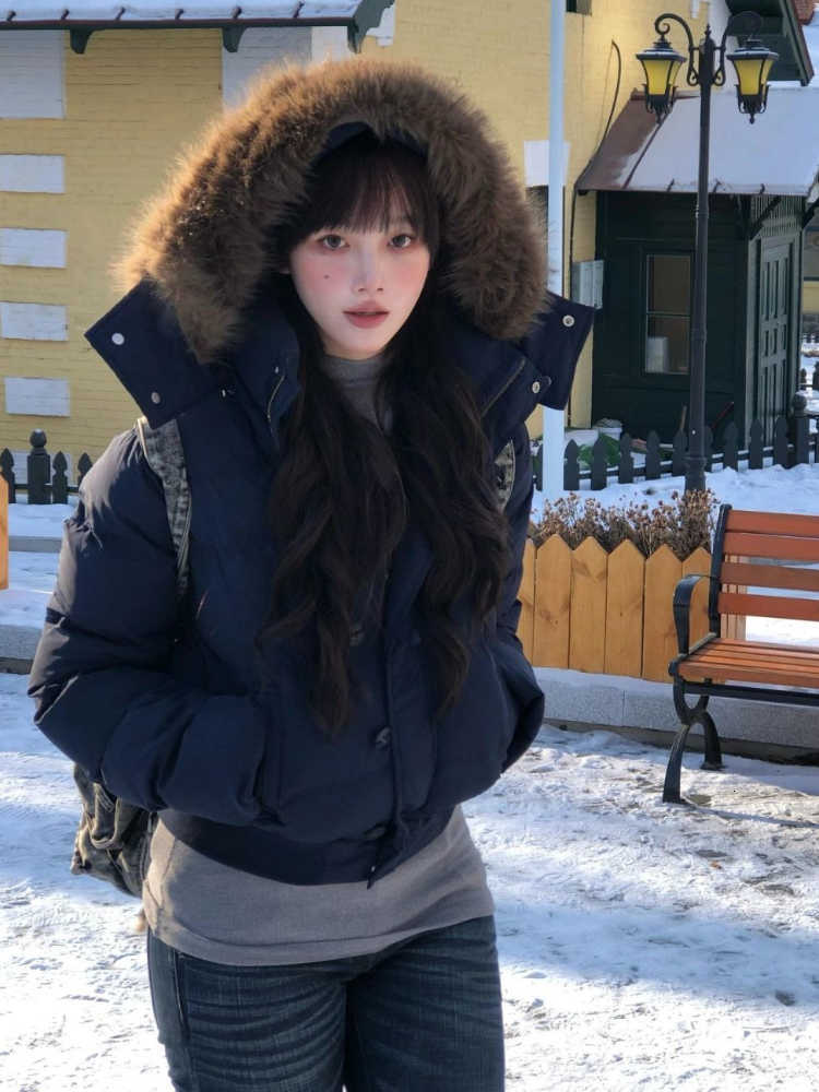 Fur Women's Oversized Casual Big Collar Thickened Coat 2025 Winter New Short Down Jacket Korean Loose Parka Coat Lady Outerwear H260917