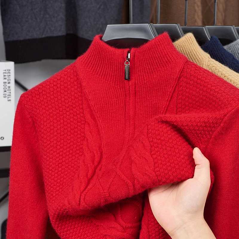 new Men's Wool Sweater 2026 Half-Zip High-Neck Pullover Thickened Winter Dadwear Innerwear Base LayerW260915