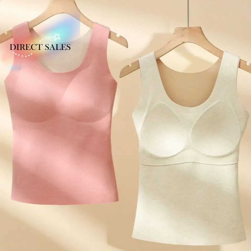 Fashion With Chest Pad Women Thermal Vest Soft Solid Color Sleeveless Vest Slim O-neck Warm Cami Top Indoor H260916