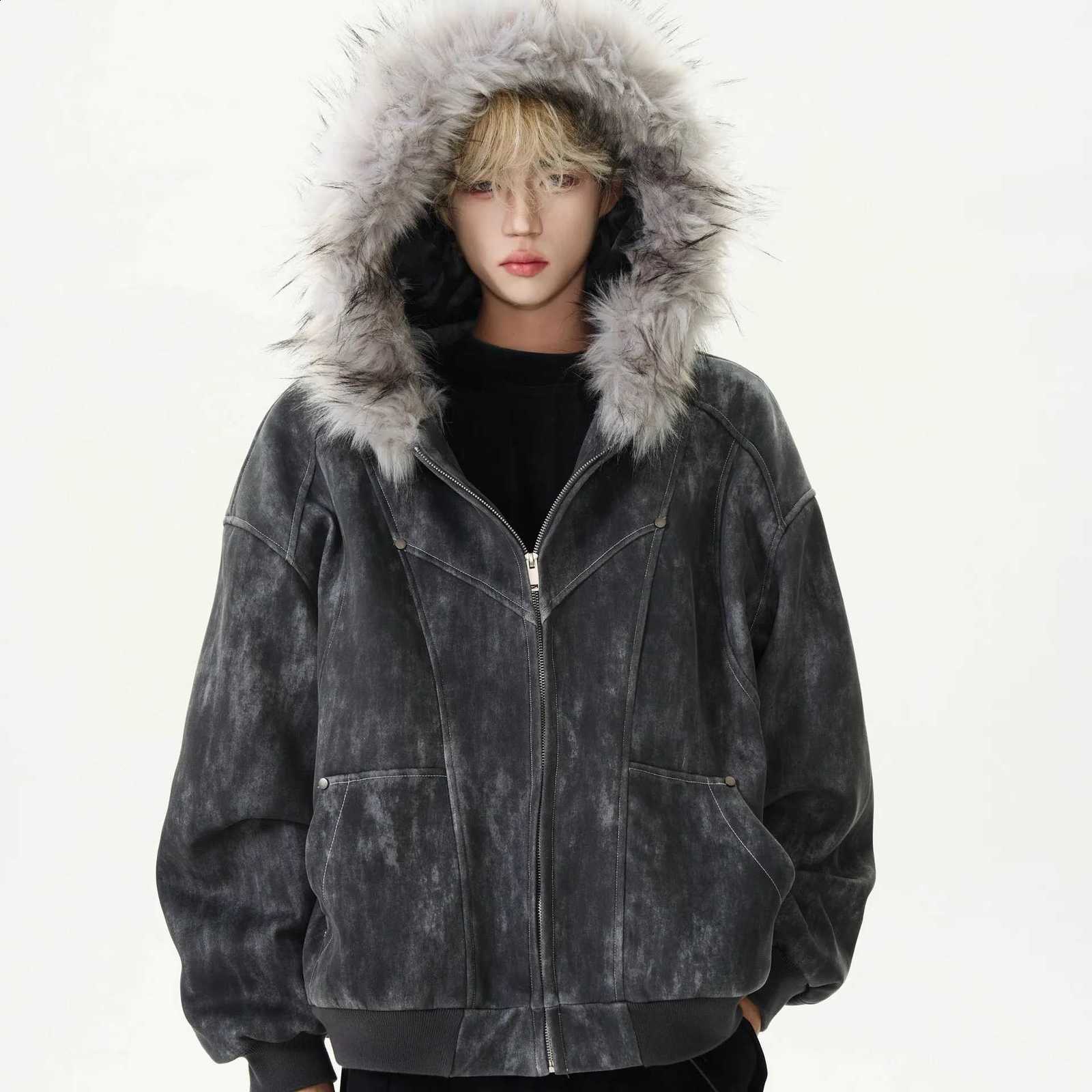 Jacket Autumn Winter American Man Streetwear Thicken Fur Hooded Pocket Male Cargo Coat Long Sleeve Versatile Men Outerwear W260915
