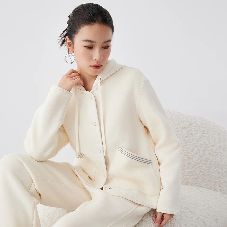 K2707W High Quality y Womens Clothing 66% Long Staple Cotton 25% Australian Wool Hooded Sweatshirt Jacket Hoodie 260917