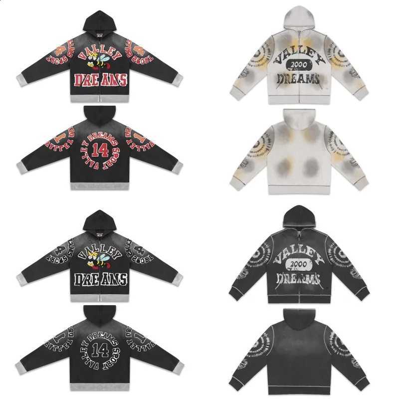 Autumn Winter American Street Trend Brand Vale Hooded Cardigan Washed Pierced Worn Men Women Sweatshirts X260916