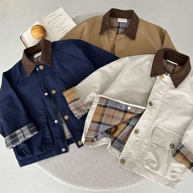 UNITIM Spring Autumn Kids Boys Jacket Plaid Spliced Pocket Long Sleeve Toddler Boys Outerwears Coat Children Boys Jacket 260916