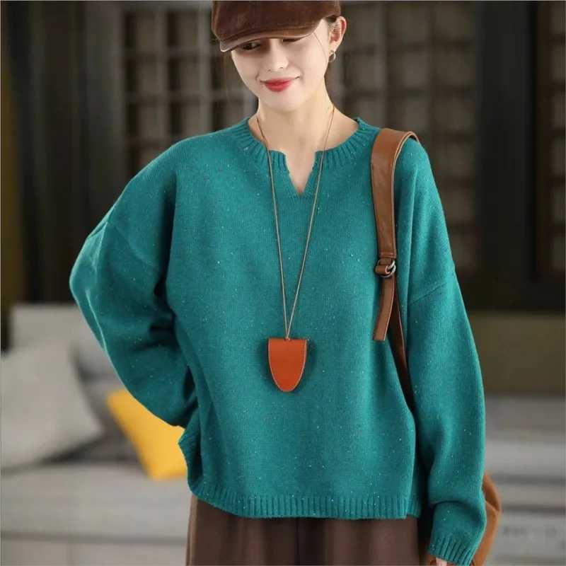 Women Loose Sweater 2025 New Autumn Winter Fashion Casual V-Neck Long-sleeved Warm Pullovers Tops S260917HA5L