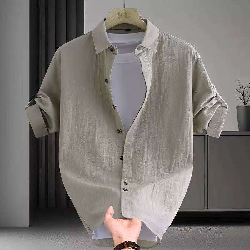 Designer High-end corduroy shirt, men's spring/autumn outerwear, loose-fitting long-sleeved shirt, business style, 2026 collection, with a notc