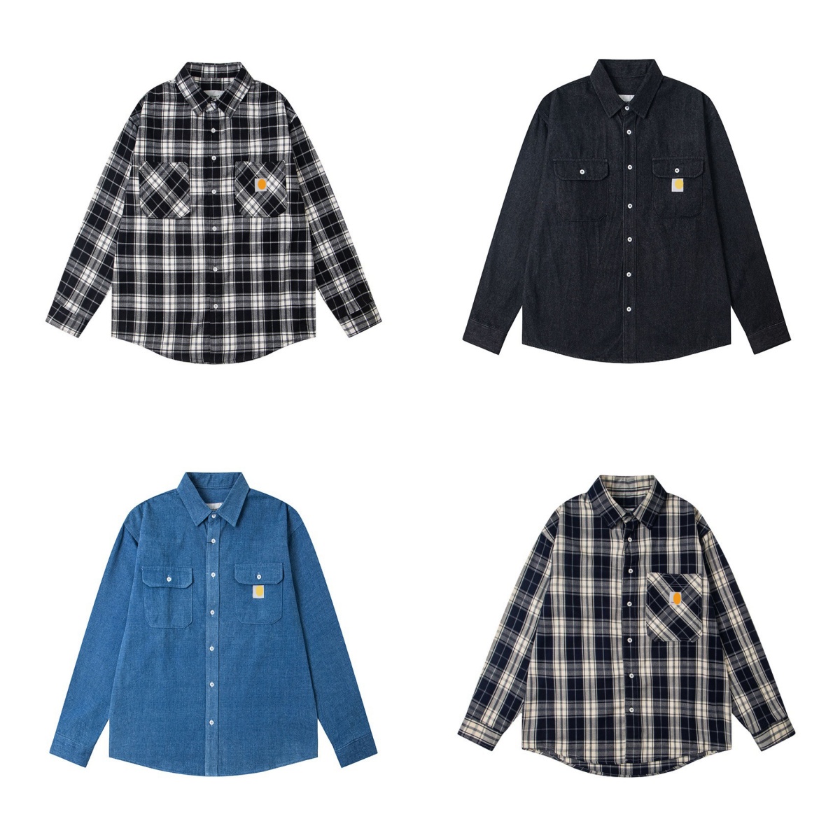 Men's Designer Heavy Embroidered Shirt - Loose Casual Button Down Vintage Washed Plaid Top