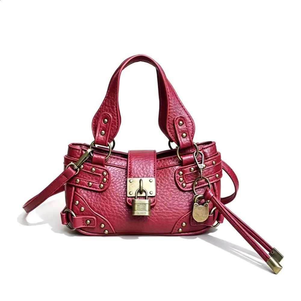 High Quality Punk Style Shoulder Bag Lock Design Armpit Purse PU Leather Small Tote Handbag for Women H2609161