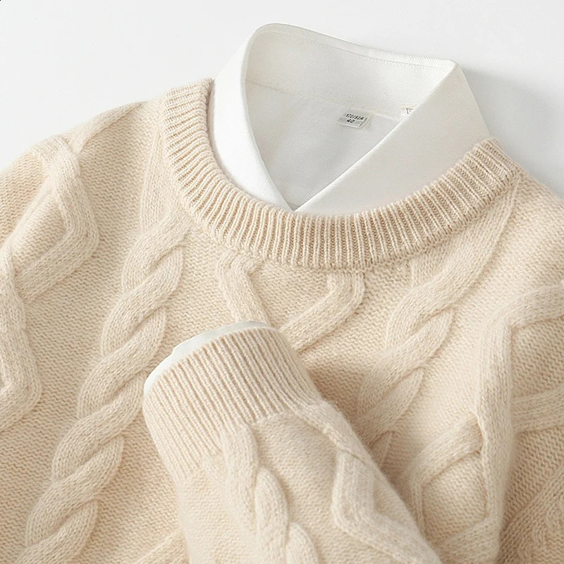 Three Heavy Thick Sweaters Men's Round Neck Pullover Sweater Youth Loose Twisted Cashmere Bottoming Knitting Fir 260911