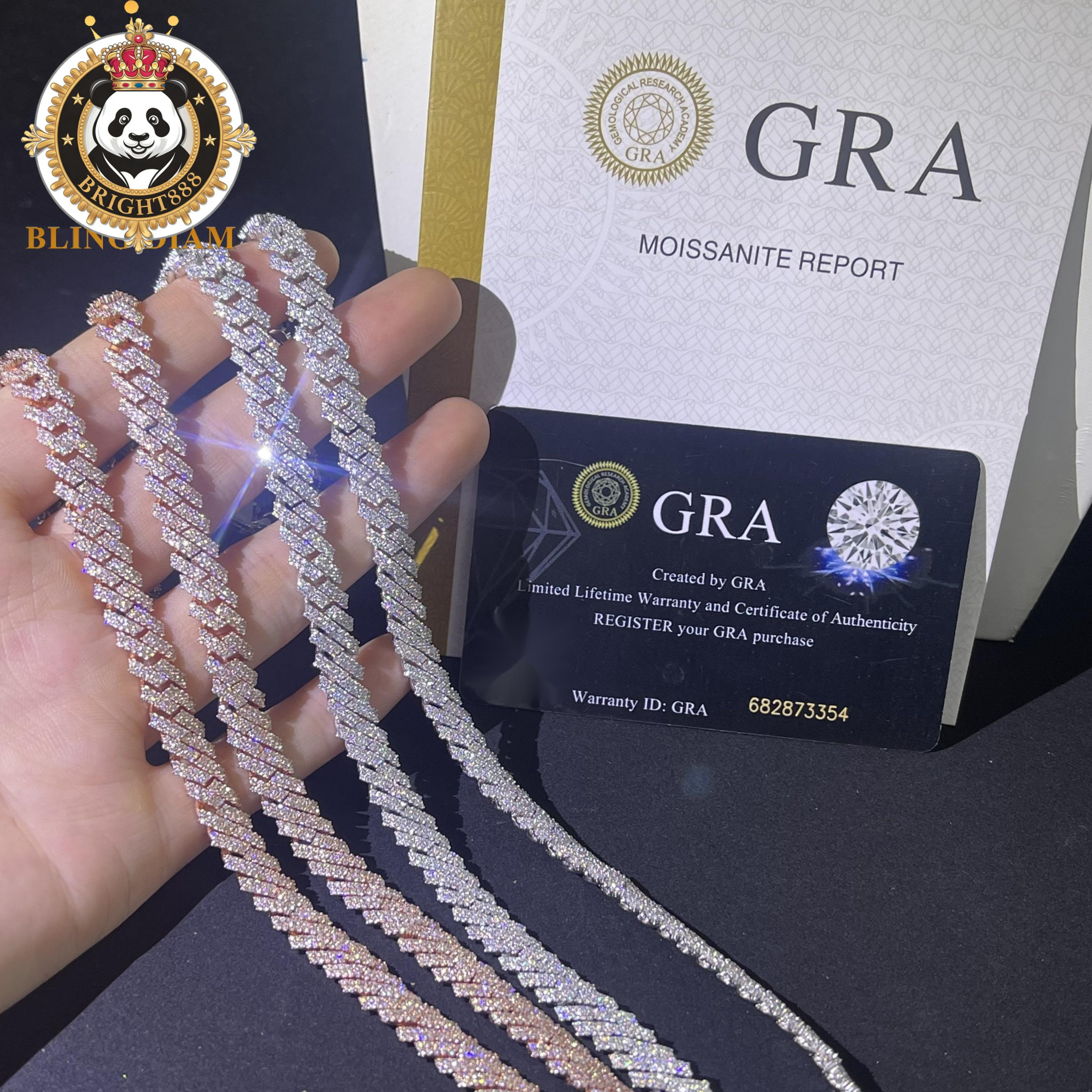Wholesale 10mm Hip Hop Jewelry 2 Rows Moissanite Iced Out Miami Rose Gold Cuban Link Chain 925 Sterling Silver Supplier