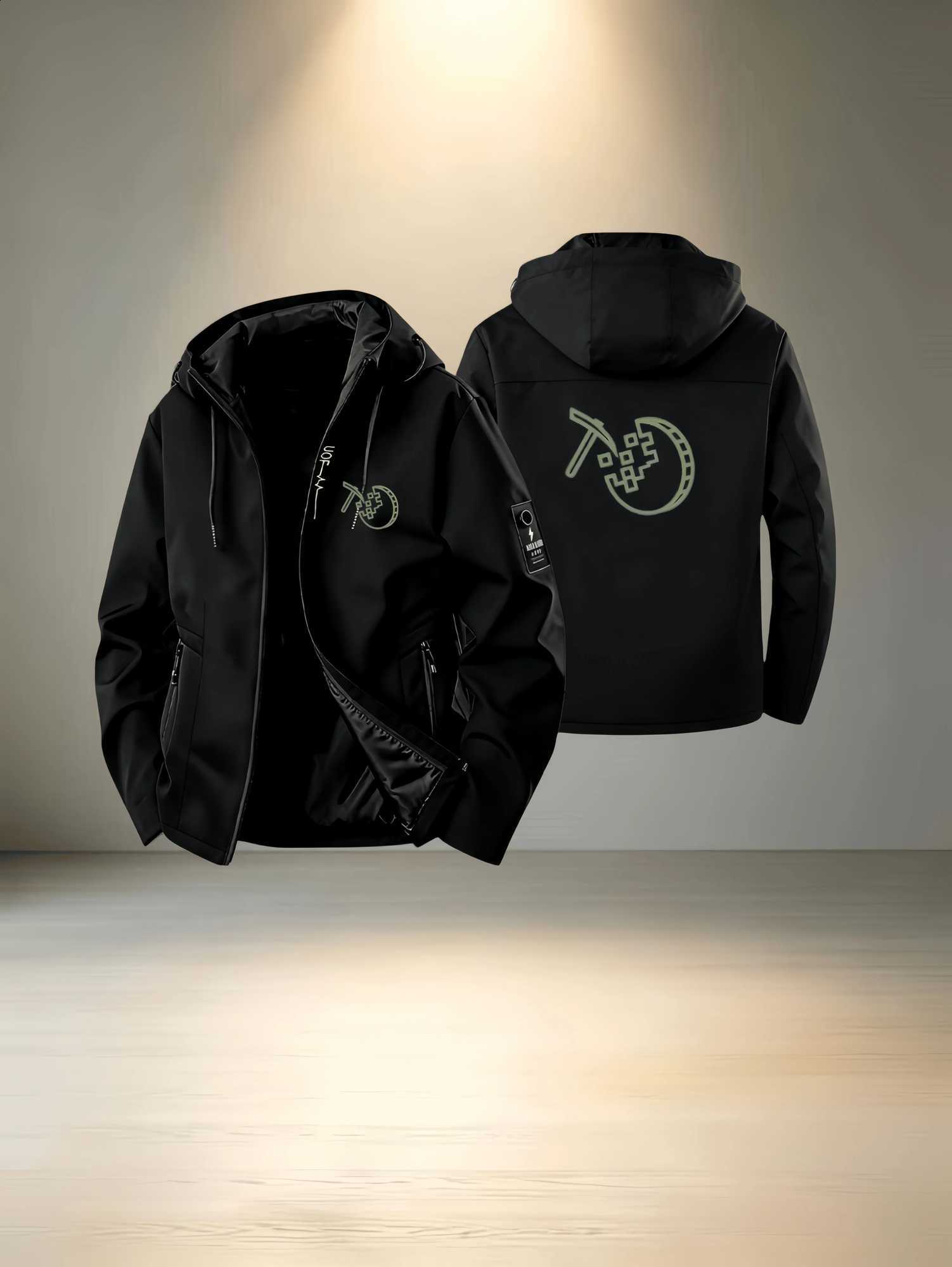 Men's hooded waterproof jacket embroidery letter print suitable for cross-country running culture trend and daily travel C260917