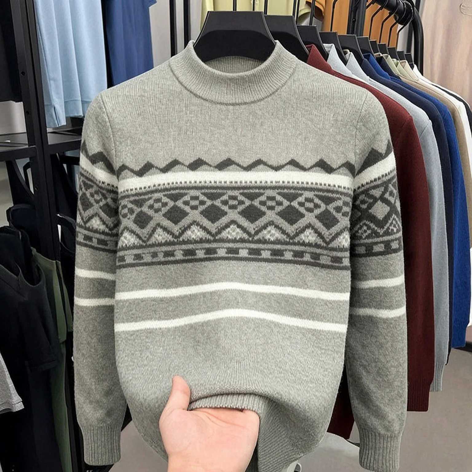 Mink New High-quality Fur Faux Sweater for Autumn and Winter Handsome Men's Thick Semi High Neck Sweater Base Sweater Top J260916
