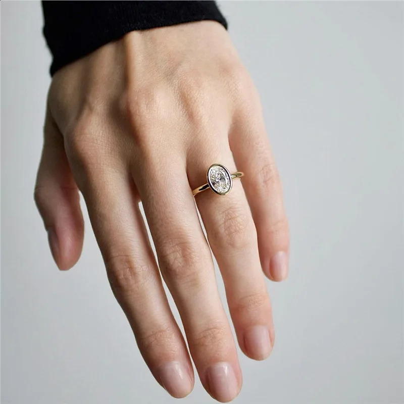 LYEE CYEE Cocktail 3ct Oval Cut e Ring 925 Sterling Silver Engagement Solitaire Rings for Women Gold Plated Anniversary Gifts 260907