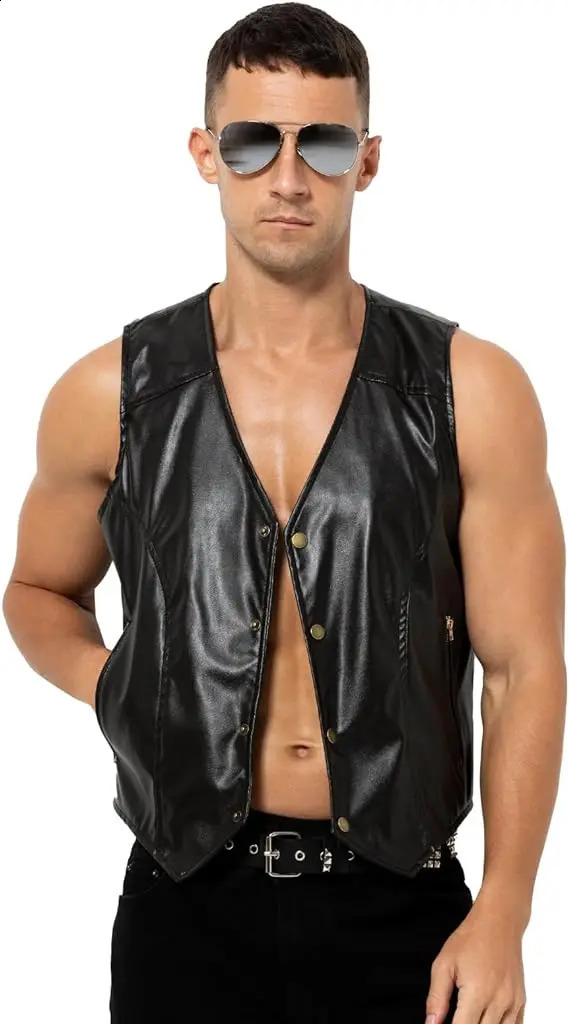 Arjen Kroos Men's PU Leather Motorcycle Vest Vintage Motorcycle Riding Vest 260917
