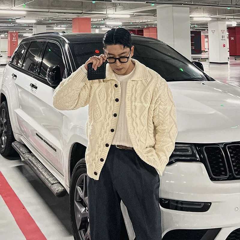 Cardigan Knitted Men Korean Trending Light Luxury Textured Long Sleeve Button-down Sweater Coats Premium Quality Knitwear M-3XL J260916
