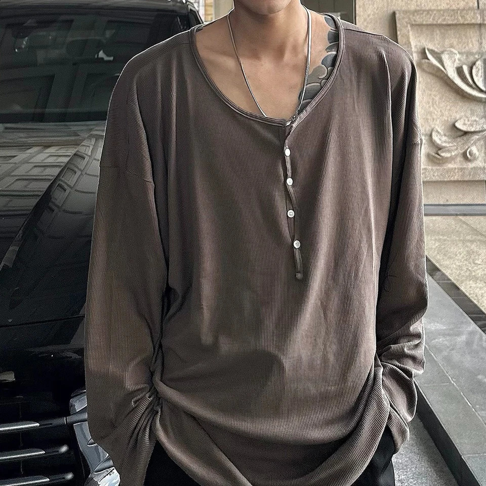 Men Casual Long Sleeve Thin T Shirts Solid Lazy Relaxed Oversize Daily Clothing Fashion Long Loose Breathable Men Top 260916