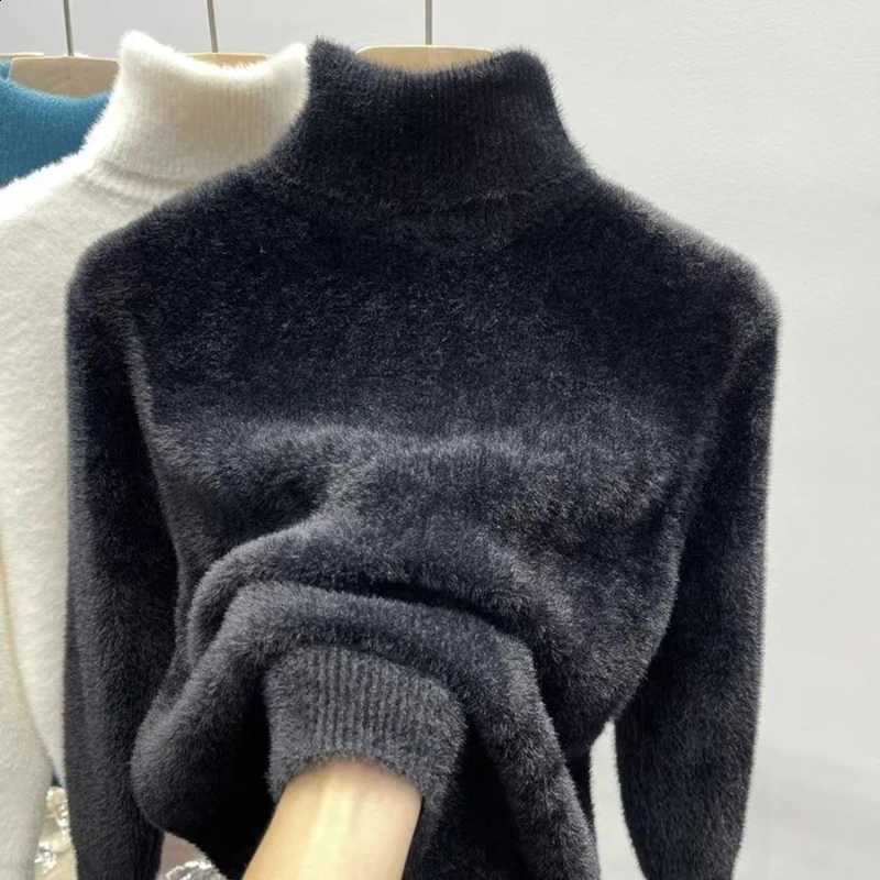 Turtleneck Sweater Faux Women's Mink Top for Women Solid Plush Thickened Warm Bottoming Shirts Basic Knitwear Thermal Pullovers J260916