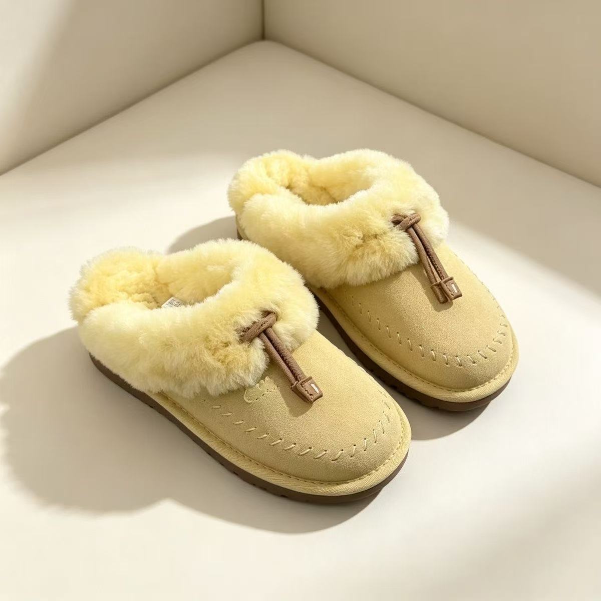 New Designer U Coquette Stitch Slippers boots Women Winter household warm slippers with Us tag braided maxi curly Slippers