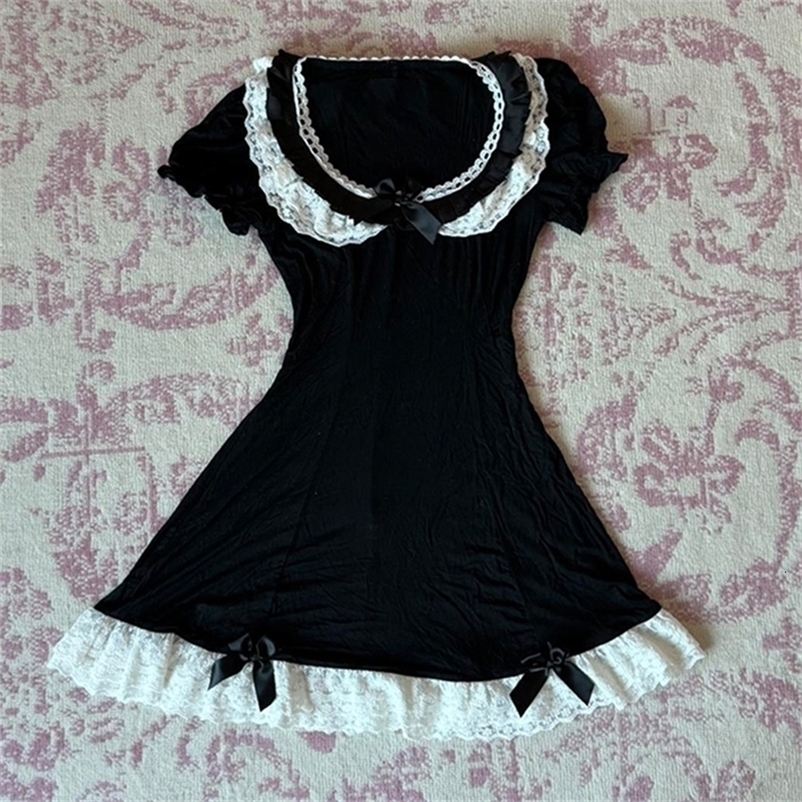 Sweet Pink Lace Casual Slit Womens Dress Harajuku Leopard Sexy Bow Slim sling Skirt Punk Gothic Emo Girls Y2K Retro Streetwear 260908