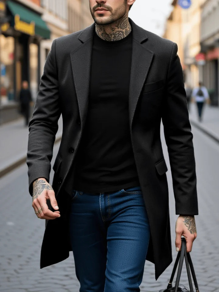 Men's Fashion Thickened Wool Coat for Winter Single-Breasted n with Premium Warm Texture Trendy Style and Sophistication 260916